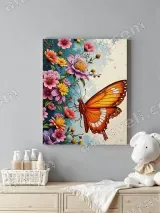 Orange Butterfly Floral Canvas Wall Art for Living Room Home Decor – view 4