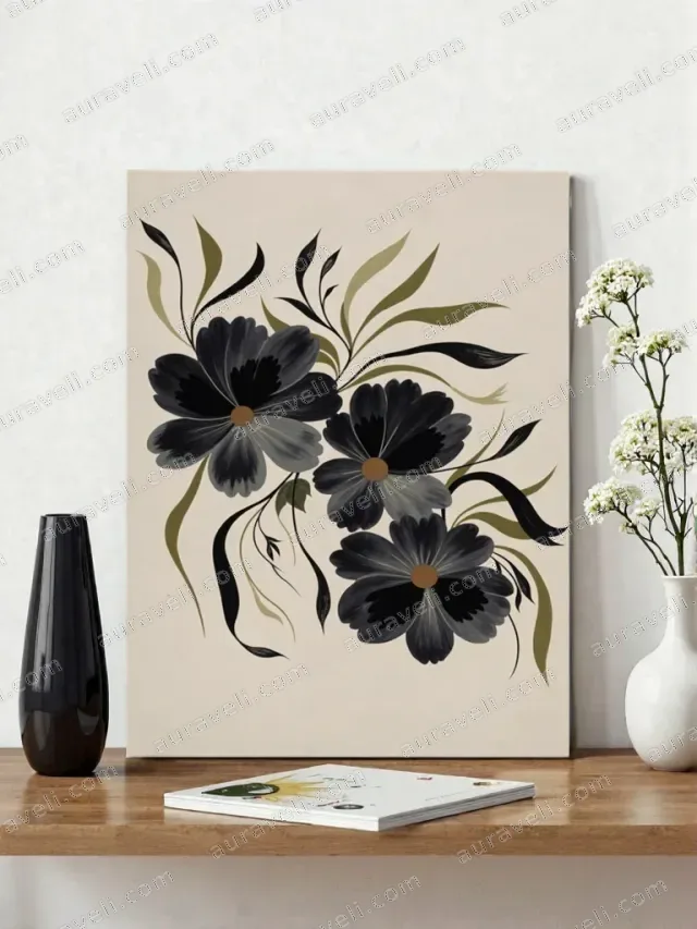 Black Floral Canvas Wall Art for Living Room Bedroom Home Decor — art print