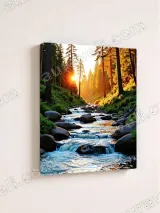 Forest Stream Sunrise Canvas Wall Art for Living Room Bedroom Decor – view 4