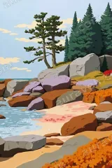 Coastal Beach Rock Pine Canvas Wall Art for Living and framed modern home decor