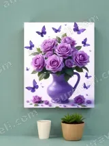 Purple Roses & Butterflies in Vase Canvas Wall Art for Living Room Bedroom Home Decor – view 2