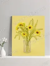 Yellow Daisy Bouquet in Vase Canvas Wall Art for Living Room Home Decor – view 2
