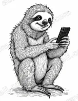 Sloth Holding Phone Black & White Line Art Canvas Wall Art for Home Decor wall art print
