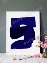 Abstract Navy Blue Geometric Wall Art for Living Room Decor