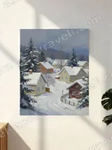 Snowy Winter Village Canvas Wall Art for Living Room Bedroom Home Decor