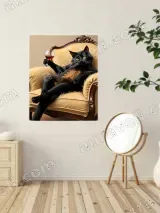 Whimsical Black Cat with Wine Glass Canvas Wall Art for Living Room Decor – вид 2