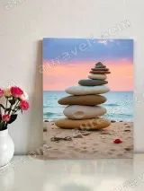 Balanced Stones Beach Sunset Canvas Wall Art for Home Decor