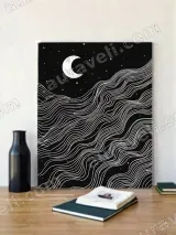 Abstract Moon Stars & Waves Canvas Wall Art for Bedroom Living Room Home Decor – view 4