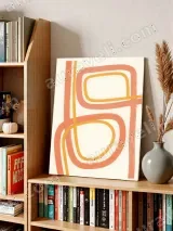 Coral Yellow Abstract Line Canvas Wall Art for Living Room Home Decor – view 3