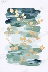 Abstract Watercolor Gold Vine Canvas Wall Art for Living and framed modern home decor