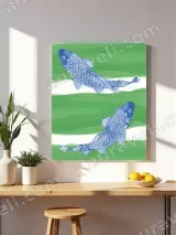 Blue Koi Fish Canvas Wall Art for Living Room Bedroom Home Decor – вид 4