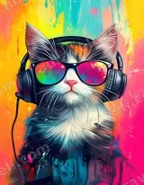 Cool Cat with Headphones Sunglasses Colorful Canvas Wall Art Home Decor wall art print