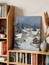 Snowy Winter Village Canvas Wall Art for Living Room Bedroom Home Decor – view 3