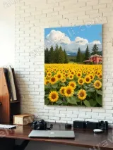 Sunflower Field & Red House Canvas Wall Art for Home Decor – view 4