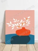 Minimalist Red Vase with White Leaves Canvas Wall Art for Home Decor