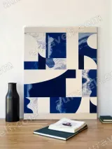 Abstract Blue & Cream Geometric Canvas Wall Art for Living Room Decor