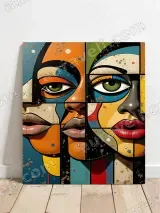 Pop Art Geometric Faces Collage Canvas Wall Art for Living Room Home Decor