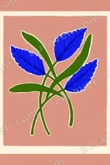 Botanical Blue Leaf Canvas Wall Art for Living Room framed modern home decor