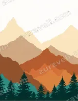 Warm Layered Mountain & Pine Tree Canvas Wall Art for Living Room Decor wall art print