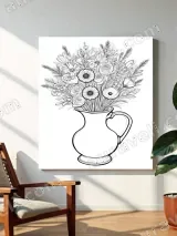 Line Art Floral Bouquet in Vase Canvas Wall Art for Home Decor – view 3
