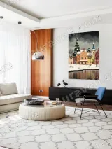 Colorful Winter Village with Lake Canvas Wall Art for Home Decor – вид 5