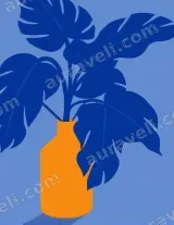 Blue Monstera in Orange Vase Canvas Wall Art for Living Room Decor wall art print