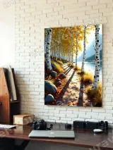 Autumn Birch Tree Lake Path Canvas Wall Art for Living Room Home Decor – вид 4