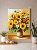 Sunflower & Daisy Bouquet Canvas Wall Art for Living Room Home Decor – view 3