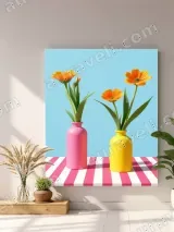 Colorful Vases & Orange Flowers Canvas Wall Art for Home Decor – вид 3