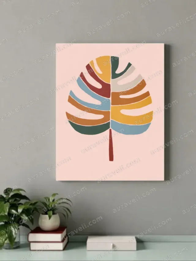 Colorful Abstract Monstera Leaf Canvas Wall Art for Home Decor — art print