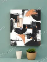 Abstract Geometric Black Orange Canvas Wall Art for Living Room Decor