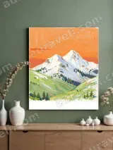 Colorful Snowy Mountain Valley Canvas Wall Art for Home Decor