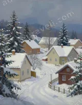 Snowy Winter Village Canvas Wall Art for Living Room Bedroom Home Decor wall art print