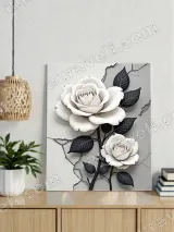 White Rose Black Leaf Crackled Canvas Wall Art for Living Room Bedroom Home Decor – view 2
