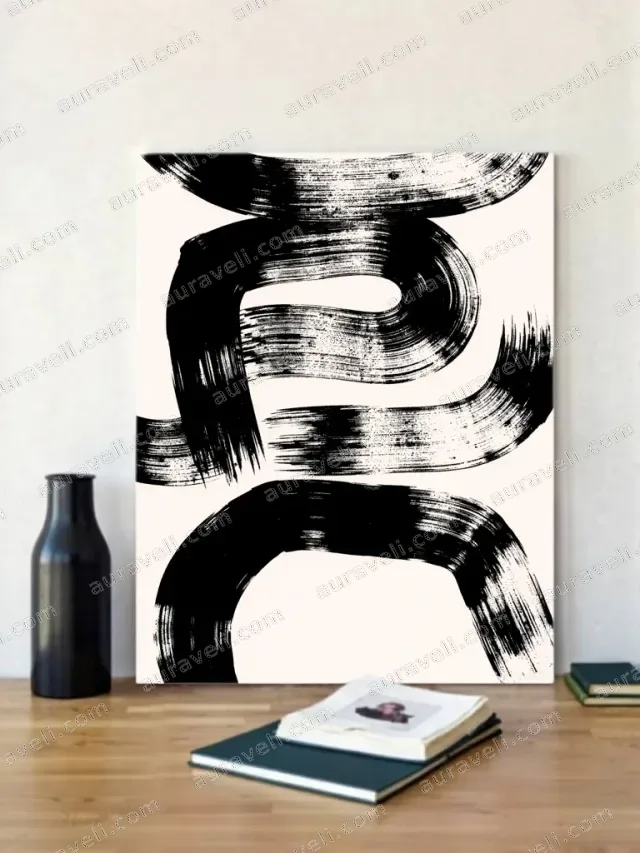 Black White Abstract Brushstroke Canvas Wall Art for Living Room Home Decor — art print