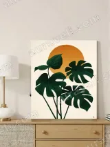 Monstera Leaf & Sun Mid Century Canvas Wall Art for Living Room Decor – view 3