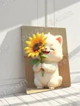 Cute White Cat Sunflower Canvas Wall Art for Living Room Home Decor – вид 3