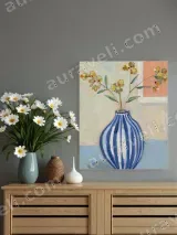 Blue & White Striped Vase Floral Canvas Wall Art for Home Decor – view 2