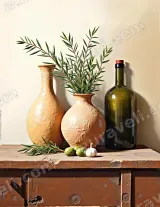 Rustic Still Life Terracotta Vases Canvas Wall Art for Living Room Decor wall art print