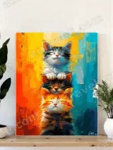Cute Stacked Kittens Colorful Abstract Canvas Wall Art for Home Decor