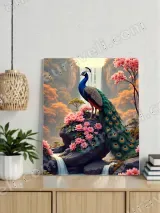 Peacock Floral Canvas Wall Art with Waterfall & Autumn Forest for Living Room Bedroom Decor – вид 2