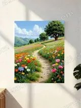 Colorful Countryside Flower Path Canvas Wall Art for Living Room Home Decor