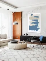 Abstract Blue & Beige Brush Stroke Minimalist Canvas Wall Art for Living Room Home Decor – вид 5