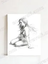 Seated Girl Sketch Canvas Wall Art for Living Room Bedroom Home Decor