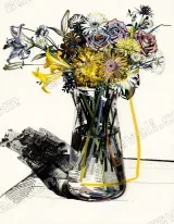 Graphic Floral Vase Canvas Wall Art for Living Room framed modern home decor