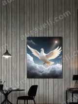 White Dove Flying in Sky Clouds Canvas Wall Art for Home Decor – вид 2