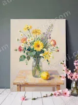 Floral Still Life Oil Canvas Wall Art for Living Room Home Decor