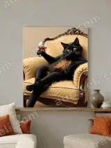 Whimsical Black Cat with Wine Glass Canvas Wall Art for Living Room Decor – вид 3