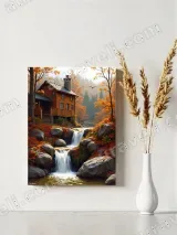 Autumn Cabin Waterfall Canvas Wall Art for Living Room Decor – view 4
