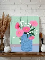 Pink Floral Blue Vase Canvas Wall Art for Living Room Bedroom Home Decor